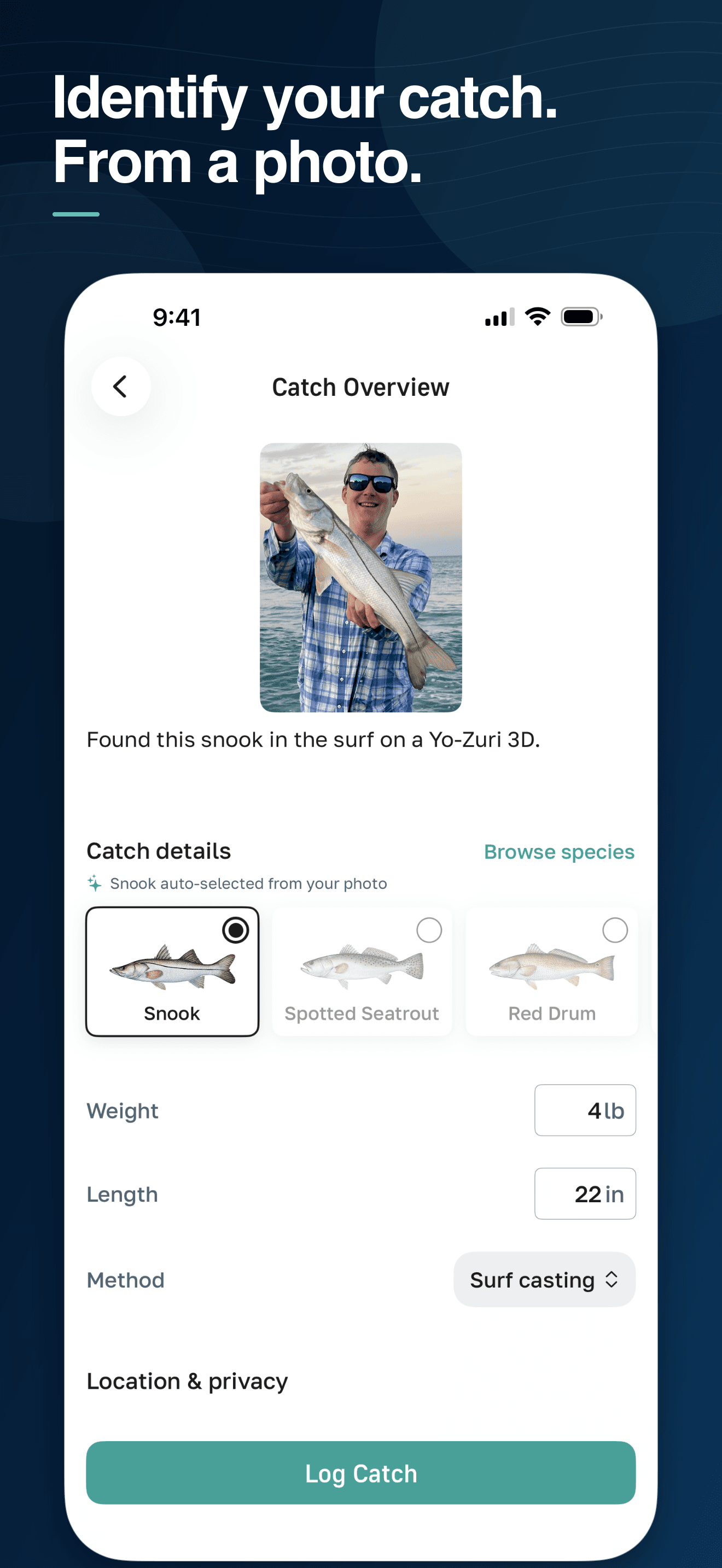 FishHawk suggesting likely species from a catch photo